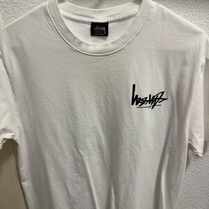 Stussy White Short Sleeve Tee with Black Script Logo